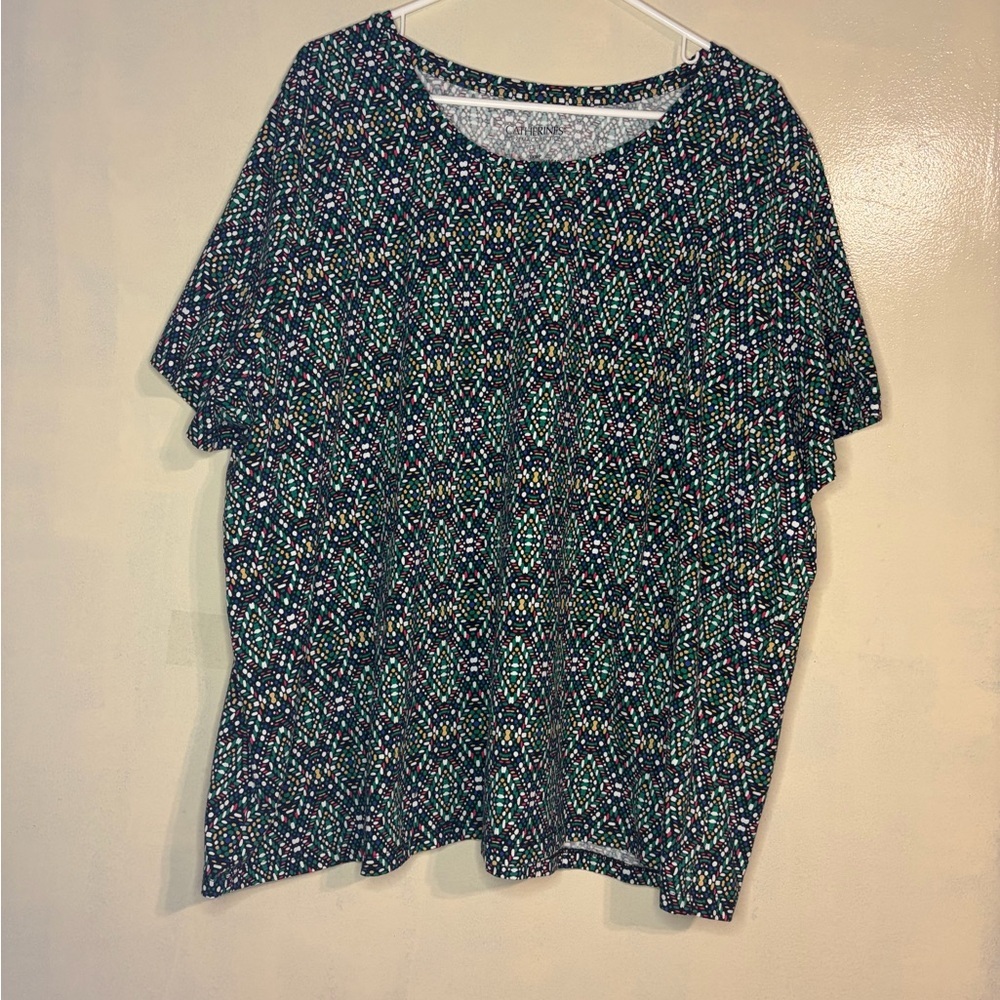 Catherine’s women’s plus size 3XWP geometric print blouse top artsy stretch